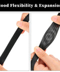 Hands stretching black braided sleeve from 96ft Braided Cable Sleeve Kit With 6 Expandable Sleeves And 127 Heat Shrink Tubes