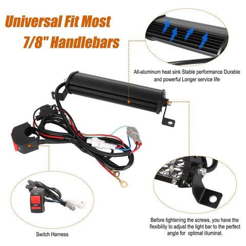Universal 60W Motorcycle LED Light Bar Kit With On Off Switch For 7 8 Inch Handlebars Dirt Bike Pit Bike components