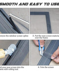 Step-by-step instructions for No Brainer Handy DIY Window And Patio Screen Repair Kit with 36 by 90 inch fiberglass mesh, tool, and spline.