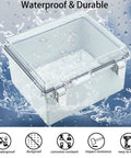 Rugged IP67 Waterproof ABS Junction Box With Hinged Clear Cover And Stainless Steel Latch, Includes 2 PG13.5 Cable Glands, Mounting Plate And Wall Bracket, Weatherproof Electrical Enclosure For Indoor Outdoor Use, clear lid