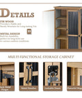Weatherproof Outdoor Storage Cabinet With Adjustable Shelves, Tall Vertical Shed For Patio And Backyard Tools, No Fuss Assembly features details like black hinges, metal handles, and lockable doors.