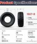 All Terrain 19x7-8 ATV Tires Set for Quad UTV Go Kart Off Road Tubeless 4 Ply 2 Pack, tire specifications