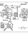 Technical diagram of Two Pack Navigation Knob Rotary Encoder With 15 Pulse Switch EC11G1574402 For Toyota Highlander And BYD