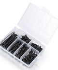 Black Drywall Screws Kit Size 6 With Phillips Head Coarse Thread Fasteners in plastic storage box, assorted lengths