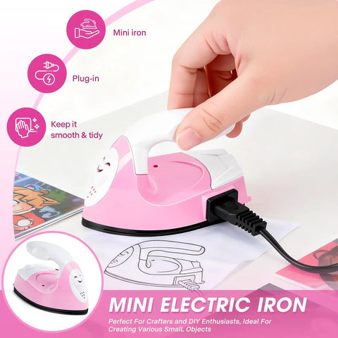 GoLashFun Cute Pink Mini Heat Press For Fuse Beads on a surface, showcasing compact design and easy grip for kids crafts.