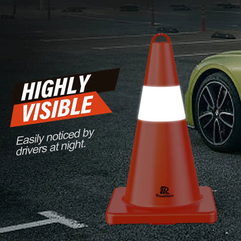 18 Inch Orange Traffic Cones 6 Pack With Handle, Reflective 360 Degree Collar For Parking Lots, Sports Training, Driving Practice, Road Safety