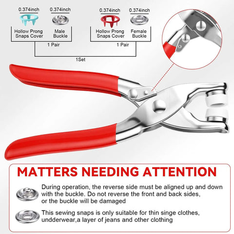 Metal Snap Button Kit With Pliers And Press Tool Pro Grade 9.5mm Snap Fasteners Set for DIY Crafts and Sewing Projects
