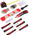 All In One 215 Piece Home Repair Tool Set With 12 Inch Wide Mouth Storage Bag including screwdrivers, level, and tape measure