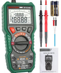 Digital Multimeter With Capacitor Tester For DIYers, TRMS, 20000 Counts, Auto Range, shown with probes and manual.