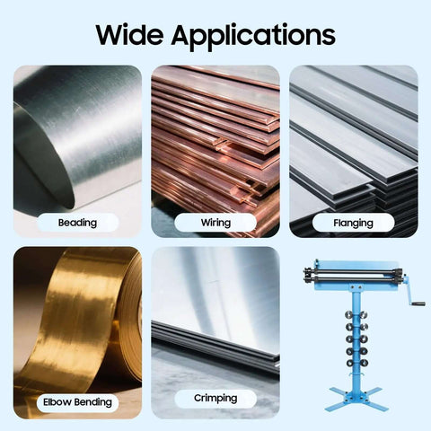 Pro Grade Hand Crank Bead Roller Kit With 6 Dies Set For 1.2mm Sheet Metal showcasing wide applications like beading and wiring.