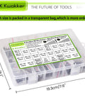 M2 Screw Kit 4mm To 40mm With Button Head And Flat Head Zinc Plated Screws in transparent storage box, ideal for electronics, DIY.