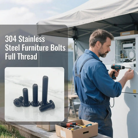 Top Shelf 1/4-20 X 1-1/4 Inch Flat Head Hex Socket Cap Screws, 304 Stainless Steel Black Oxide Finish, Fully Threaded Machine Bolts For Hella Tough Diys And Furniture Builds, 20 Pc Set displayed with a man using a power drill.