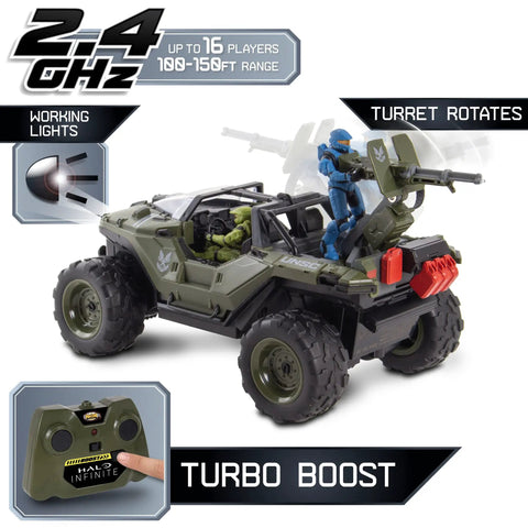 Halo Infinite RC Battle Hog UNSC Warthog With Master Chief And Spartan 2.4 GHz Remote Control Car with rotating turret and turbo boost