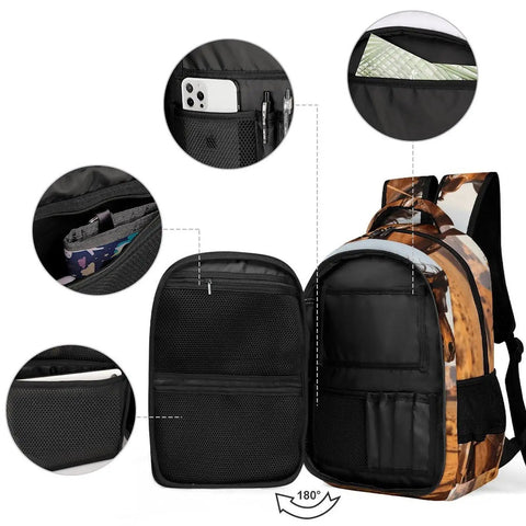 Unisex Western Galloping Horse Printed Backpack open view showing various storage compartments and pockets, stylish design