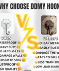 Comparison of 100 Pack Heavy Duty Self Adhesive Hooks 50 Lbs Transparent Reusable Sticky Wall Hooks with a rusted hook, showing advantages like waterproof and heavy duty.