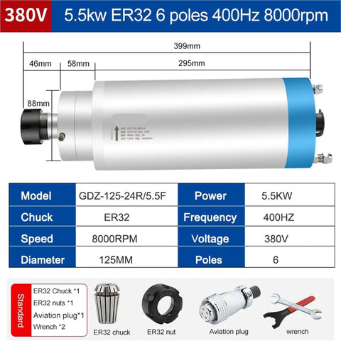 Straight Fire Heavy Duty 5.5Kw 380V Water Cooled Cnc Milling Machine With Er32 Spindle And D125Mm Bed parts specifications for precision metal engraving.