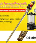 Heavy Duty Pneumatic Grease Pump With 50 To 1 Ratio, Air Operated High Pressure Grease Gun, oil inlet and gauge closeup