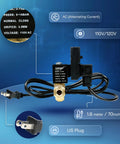 Automatic Timed Tank Drain Valve For Air Compressor with plug and cable, showing specs like 110-120V AC and adjustable features.