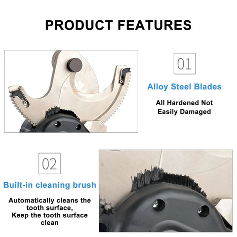 Chargeable Ratchet Cable Cutter For Heavy Duty Wires 50mm 65mm 75mm Aluminum Copper Wire Cutter Electric Ratchet Cutting Tool Portable Kit EC65M with alloy steel blades and built-in cleaning brush features.