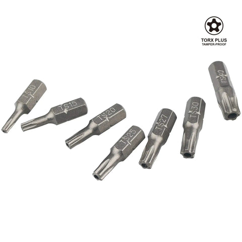Set of Torx Plus tamper-proof bits for Six Piece Damaged Screw Extractor Kit For Stripped Screws And Bolts With Quick Change Quarter Inch Hex Shank