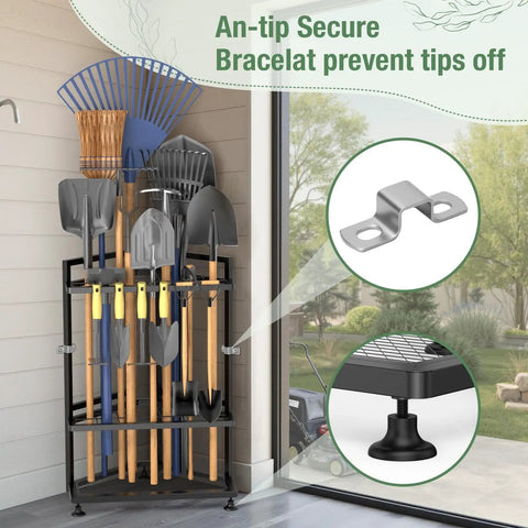 Corner Triangular Garden Tool Organizer For Long Handled Tools And Rakes Brooms Heavy Duty Steel Yard Tool Storage Rack