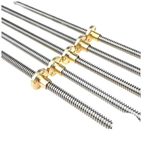 Left Hand Thread T8 Lead Screw 2mm Pitch 8mm Diameter Trapezoidal Rod With Brass Nut For 3D Printer 304 Stainless Steel 100mm Length