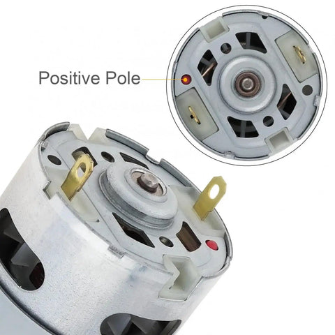 Durable 18V Dc Micro Gear Motor With 13 Tooth Diameter Pinion showing positive pole connection for Bosch Gsr182Li drills.