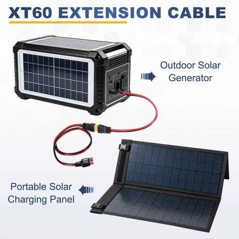 XT60 Extension Cable 2 Feet Red And Black Battery Plug connected to solar generator and panels, pro grade 600V DC
