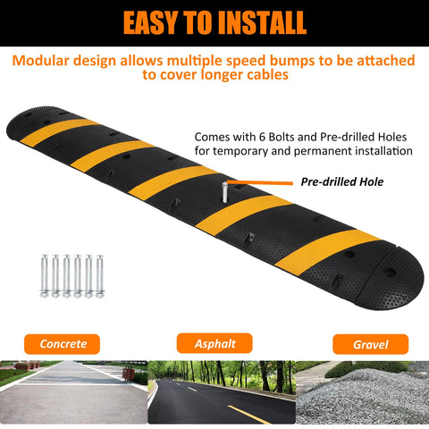 Heavy Duty 84 Inch Rubber Speed Bump Kit With 2 Channel Modular Design 25000 Lb Load Capacity End Caps Cable Protector