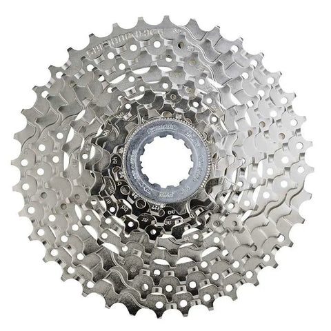 HG400 9 Speed 11-32 Bicycle Cassette For Smooth Shifting And Wide Gear Range, silver finish, detailed view from above