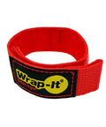 9 Inch Red Quick-Strap Cord Wraps, 12 Pack Hook And Loop Straps for extension cords, single rolled strap with logo visible.