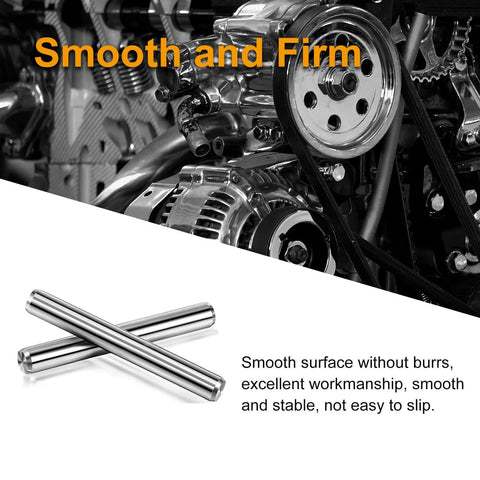 Heavy-Duty 25Pc Stainless Steel Dowel Pins Set, 5mm Diameter By 25mm Length, 304 Grade, shown on a mechanical background