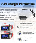 7.4V 450mAh 2S LiPo Battery With JST And PH2.0 Plugs, 30C Discharge, USB charger, charging status display shown