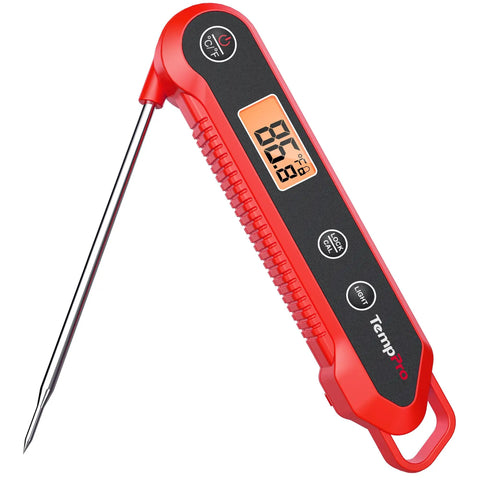 1 Second Instant Read Digital Meat Thermometer With Plus Or Minus 0.9 Fahrenheit Accuracy Waterproof Backlit Kitchen Probe in red