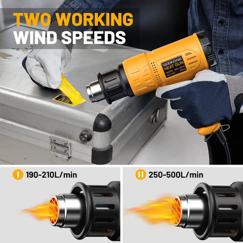 Person using Heat Gun 1800W Heavy Duty Hot Air Tool Kit with variable temperature, stripping paint from metal surface.