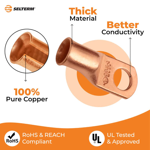 Beefy Heavy Duty 25 Pcs 1 Awg Bare Copper Ring Battery Cable Lugs With Three Eighth Inch Stud For Maximum Power Transfer And Tough As Nails Automotive Wiring Jobs