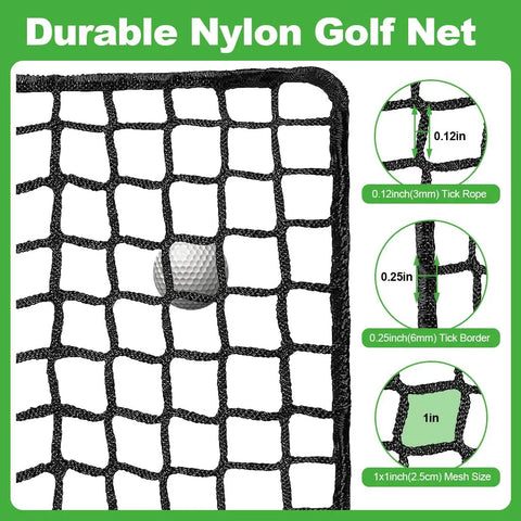 Close-up of 12x12 Ft Golf Practice Netting With Thick Border For Backyard And Garage, showing nylon mesh and border detail.