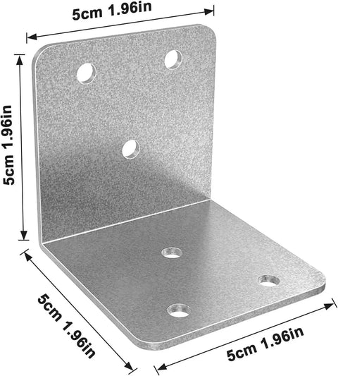 Forty Piece Heavy Duty Metal Corner Braces And Top Tier L Brackets For Woodworking showing a 5x5cm metal L bracket with smooth edges.
