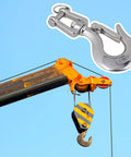 American Style 304 Stainless Steel Swivel Lifting Hook With Safety Latch on crane hoisting heavy loads.