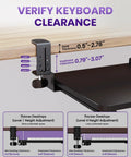 Illustration of adjustable clamp range for Under Desk Keyboard And Mouse Tray With Pull Out Slide, demonstrating desk thickness and clearance.