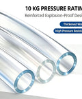 High Pressure PU Air Hose Built As A Workhorse With Hella Kink Resistance And A Slick Flexible Design Delivering Tough Oil Resistant Durability Alongside Massive Long Rolls Ready For Any Shop Task - three clear high pressure rated hoses with thickened walls.