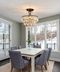 Dining room with Black Crystal Round Chandelier 15.35 Inch Diameter 5 Light Showpiece Statement Piece Modern Antique Semi Flush Mount