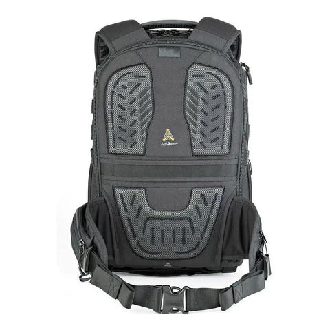 Front view of ProTactic 350 AW II Modular Camera Backpack with All Weather Cover, showing exterior pockets and padded straps.