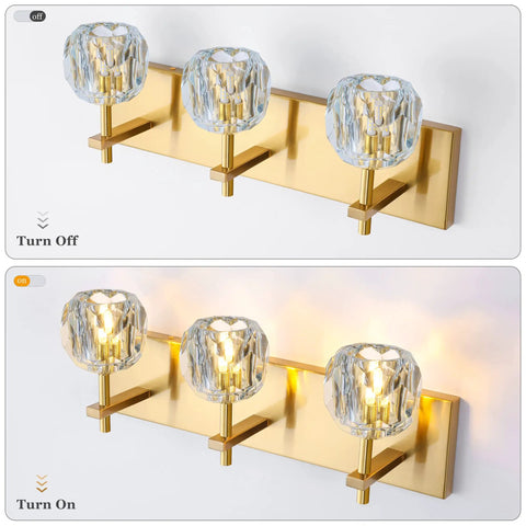 Crystal Vanity Light With 3 Lights In Gold Over Mirror Dope Gold Finish Modern Sconces Wall Lighting For Bath Frosted Crystal Accents