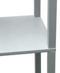 Close-up of gray shelf from Gray Etagere Floor Lamp With 3 Shelves, 2 USB Ports, 1 Charging Outlet, Linen Shade