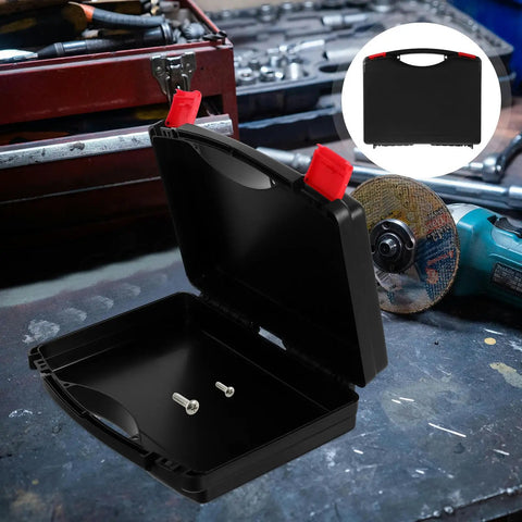 Top Tier Portable Tool Organizer Box With Sturdy Handle, Drop Guard Plastic Toolbox For garage mods and vehicle fixes, open with screws inside.