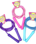 Adjustable Colorful Jump Rope 3 Pack For Kids And Teens Outdoor Indoor Fun Skipping Rope For Exercise Fitness Party Favor Durable Build Assorted Colors. Includes pink, purple, and blue ropes with plastic handles and packaging.