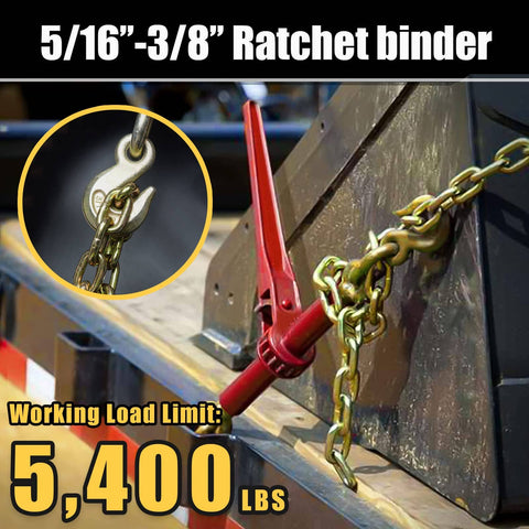 5/16 To 3/8 Inch Ratchet Chain Binder Set With Grappling Hook 4 Pack Heavy Duty Load Binders on flatbed with 5400 Lbs limit