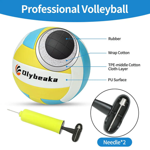 Professional volleyball showing layered construction with pump and needle.