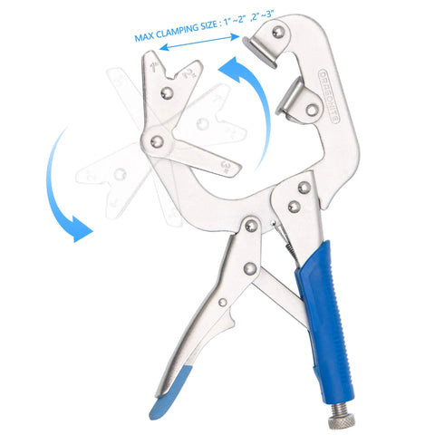 Heavy-duty locking welding pipe pliers with adjustable V-jaws and ergonomic grip for secure clamping of 1 to 3 inch tubes